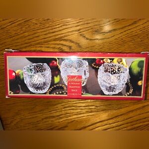 Vintage Gorham Holiday North Pole Express 3 Votive Glass Candleholders Set